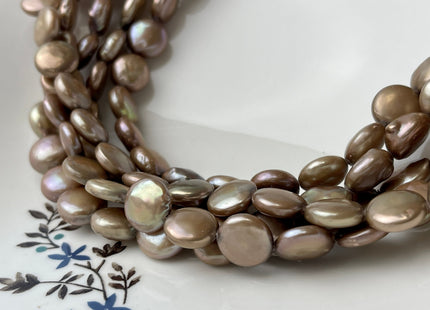 11 mm AA Taupe Champagne Color Flat Coin Freshwater Pearl Beads Genuine Champagne Color Freshwater Coin Pearls 30 Pieces #P1164