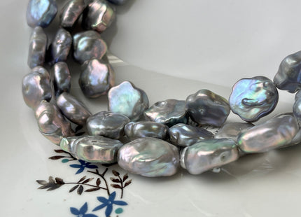 13-15 mm AAA Very Rare Pinkish Gray Color Flower Shape Freshwater Coin Pearl Beads High Luster Flower Thick Coin Pearl 25-26 Pieces #P1355