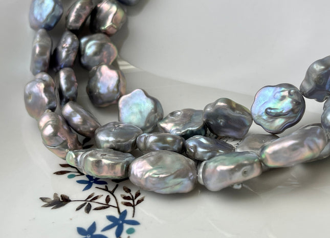 13-15 mm AAA Very Rare Pinkish Gray Color Flower Shape Freshwater Coin Pearl Beads High Luster Flower Thick Coin Pearl 25-26 Pieces #P1355