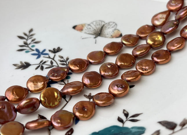 9 mm Or 10-11 mm AAA Orange Copper Color Coin Freshwater Pearl Beads High Luster Genuine Smooth And Round Freshwater Coin Pearls #1604