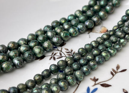 8-8.5 mm Rare Faceted Potato/Semi Round Freshwater Pearl Beads Olive Green, Limited Edition Genuine Faceted Cultured Pearls #354