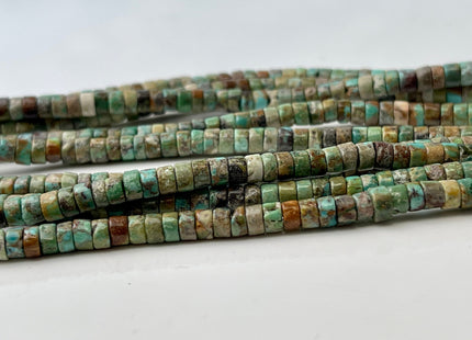 4 mm 100% All Natural Turquoise Heishi Rondelle Shape Genuine Rare Natural Green Brown Turquoise Gemstones Beads 15.5 Inches Strand #4396