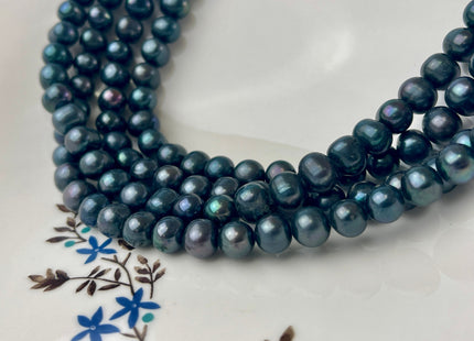 7.5-8 mm 9-9.5 mm AA Prussian Blue Color Semi-Round / Potato Freshwater Pearls, Genuine Freshwater Pearl Beads #1191