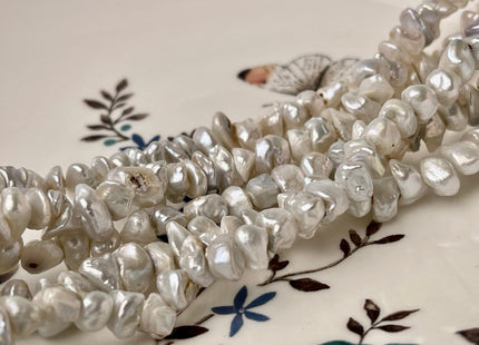 7-8 mm Natural White Keshi Freshwater Pearl Beads Genuine Center Drilled Rondelle Disc Chips Beads C Grade #P2415