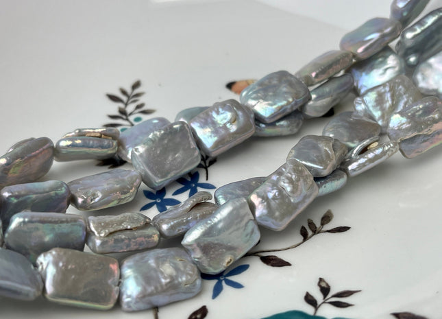 12x15 mm AA Gray Color Rectangle Coin Freshwater Pearl Beads Genuine Freshwater Pearl 25-27 Beads #P2416