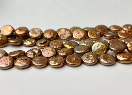 9 mm AAA Copper Brown Color Flat Coin Freshwater Pearl Beads Genuine Freshwater Round Coin Pearls 40 Beads #P2418