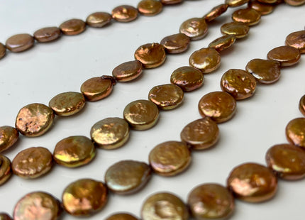 9 mm AAA Copper Brown Color Flat Coin Freshwater Pearl Beads Genuine Freshwater Round Coin Pearls 40 Beads #P2418