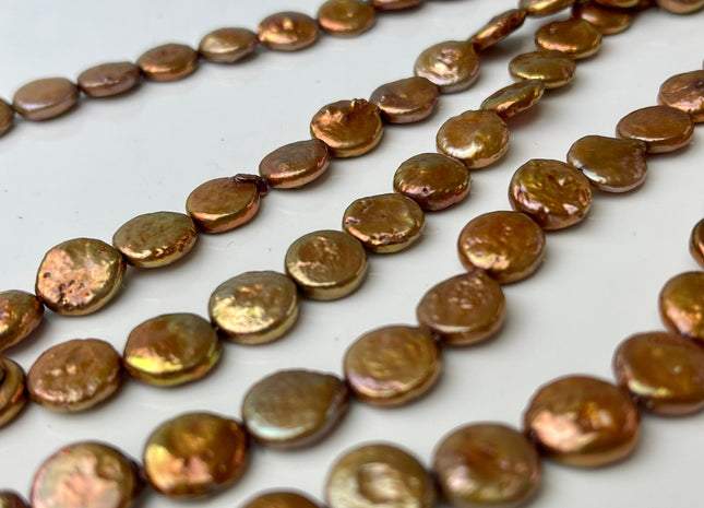 9 mm AAA Copper Brown Color Flat Coin Freshwater Pearl Beads Genuine Freshwater Round Coin Pearls 40 Beads #P2418