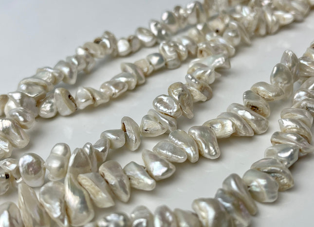 9-11 mm Natural White Keshi Freshwater Pearl Beads Genuine Center Drilled Rondelle Disc Chips Beads C Grade #P2419