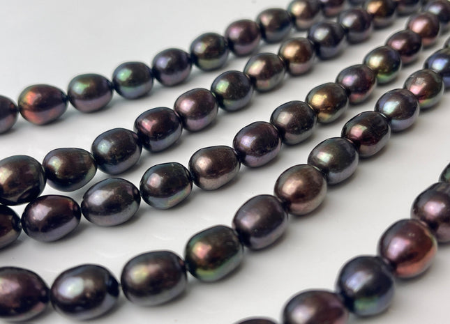 8-9x12 mm Or 10-11x14 mm Purple Brown Peacock Color Freshwater Pearls Rice/Oval Shape Pearl Beads Genuine Iridescent Peacock Pearls #1432