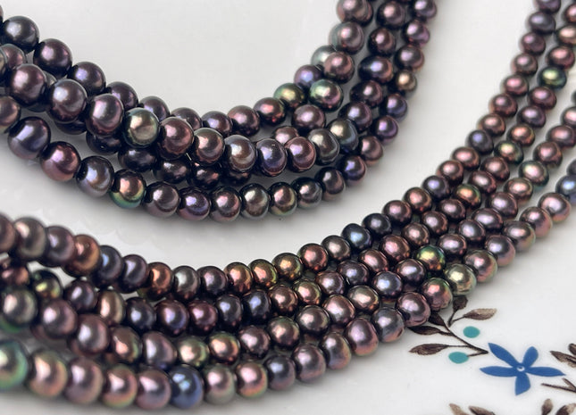 4-6 mm AAA Purple Peacock Color Potato Freshwater Pearl Beads Genuine High Luster Rainbow Metallic Peacock Color Freshwater Pearls #1907