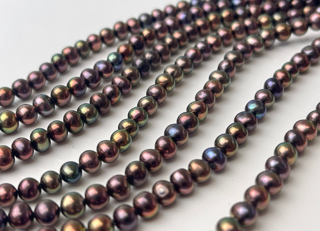 4-6 mm AAA Purple Peacock Color Potato Freshwater Pearl Beads Genuine High Luster Rainbow Metallic Peacock Color Freshwater Pearls #1907