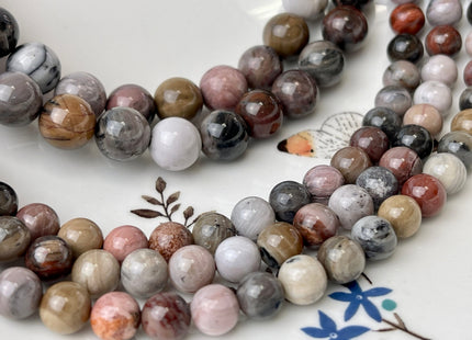 4mm 6mm 8mm 10mm AAA Smooth Round Natural Petrified Wood Beads Taupe Beige Brown Color High Quality Gemstone 15 Inches #4398