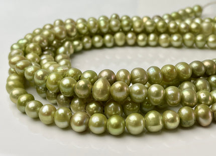 8-8.5 mm Full Strand Large Hole Green Color Freshwater Potato Pearl Beads Hole Size 2.2 mm Genuine Large Hole Freshwater Pearls #1471