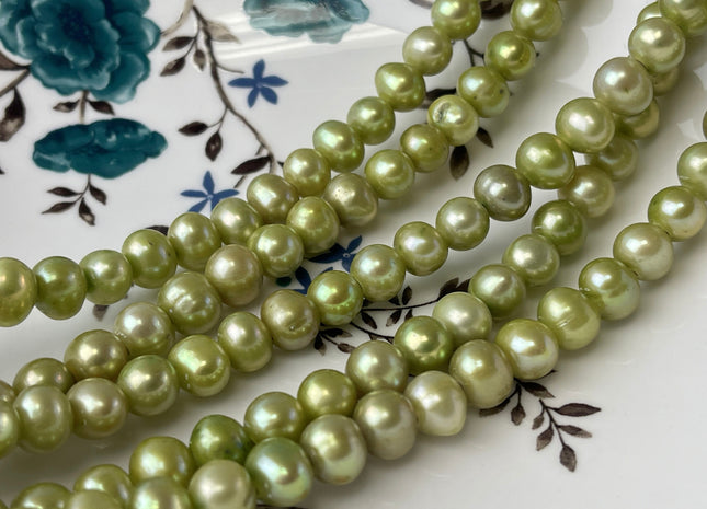 8-8.5 mm Full Strand Large Hole Green Color Freshwater Potato Pearl Beads Hole Size 2.2 mm Genuine Large Hole Freshwater Pearls #1471