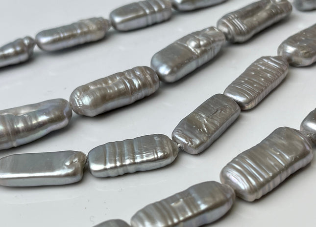10x22-24 mm Gray Color Rectangle Coin Freshwater Pearls Genuine Rectangle Coin Freshwater Pearl 15-16 Beads #P2442