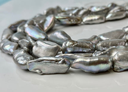 12-13x20-25mm AAAA Silver Gray Color Biwa Stick Freshwater Pearls Genuine High Luster Freshwater Keshi Large Nugget Pearl Beads #P2443