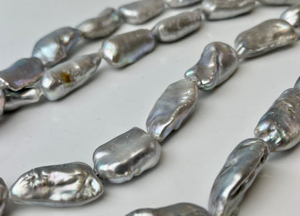 12-13x20-25mm AAAA Silver Gray Color Biwa Stick Freshwater Pearls Genuine High Luster Freshwater Keshi Large Nugget Pearl Beads #P2443
