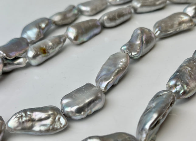 12-13x20-25mm AAAA Silver Gray Color Biwa Stick Freshwater Pearls Genuine High Luster Freshwater Keshi Large Nugget Pearl Beads #P2443