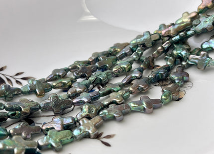 10x15mm Olive Green Cross Coin Freshwater Pearl Beads Genuine High Luster Green Cross Freshwater Pearl 28 Beads B Grade #P2434