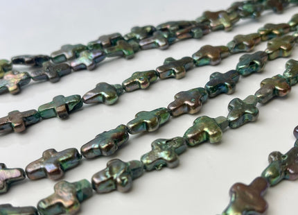 10x15mm Olive Green Cross Coin Freshwater Pearl Beads Genuine High Luster Green Cross Freshwater Pearl 28 Beads B Grade #P2434