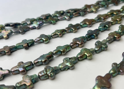 10x15mm Olive Green Cross Coin Freshwater Pearl Beads Genuine High Luster Green Cross Freshwater Pearl 28 Beads B Grade #P2434