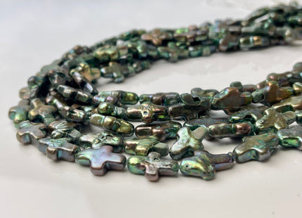 10x15mm Olive Green Cross Coin Freshwater Pearl Beads Genuine High Luster Green Cross Freshwater Pearl 28 Beads B Grade #P2434