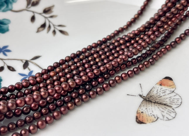 3.5-4 mm Dark Burgundy Red Color Freshwater Round Pearl Bead Genuine Dark Red Round Tiny Seed Freshwater Pearls 108 Beads #P2445