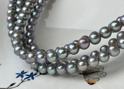 7.5-8.5 mm AAA Pinkish Gray Color Near Round Freshwater Pearl Beads Genuine High Luster Gray Freshwater Pearl 54 Beads #P2437
