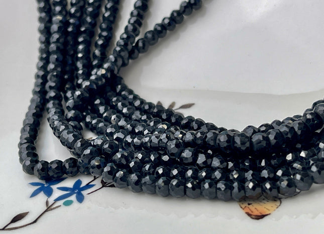 5 mm AAA Faceted Rondelle Black Spinel Beads Genuine Sparkle Black Tiny Gemstone Beads 13 Inches #4366