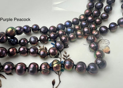 54 inch Handnotted 7-8mm Potato Freshwater Pearl Necklaces Dark Peacock OR Champagne, Genuine Pearl Long Bridal Necklace #306