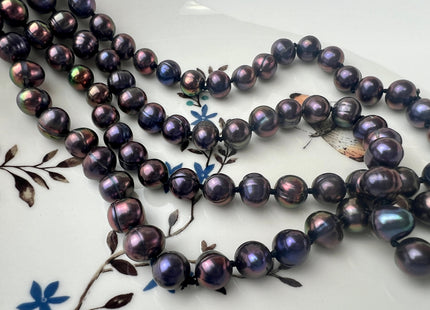 54 inch Hand Knotted 8mm Potato Freshwater Pearl Necklaces Dark Peacock OR Champagne Genuine Pearl Long Bridal Necklace #306