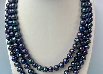 54 inch Handnotted 7-8mm Potato Freshwater Pearl Necklaces Dark Peacock OR Champagne, Genuine Pearl Long Bridal Necklace #306