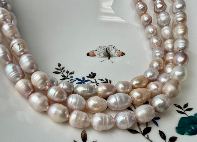 10x12-13 mm Natural Pink Color Freshwater Rice/Oval Large Hole Pearls Hole Size 2.2 mm Genuine Pink Mauve Color Pearls 32 Beads #P2451