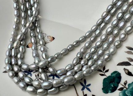 5.5-6x7-8 mm AAA Large Hole Gray Color Rice/Oval Freshwater Pearls Beads Hole Size 1.2mm 1.8mm Genuine High Luster Freshwater Pearl #P2453
