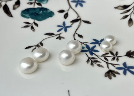 AAAA One Pair 7-12 mm Top Quality High Luster Round Button Half Drilled Freshwater Pearls Genuine Natural White Freshwater Pearls #1621