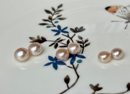 AAAA One Pair 4-7 mm Top Quality High Luster Round Button Half Drilled Freshwater Pearls Genuine Natural Pink Freshwater Pearls #1622