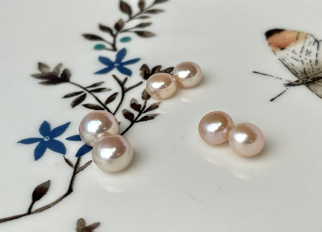 AAAA One Pair 4-7 mm Top Quality High Luster Round Button Half Drilled Freshwater Pearls Genuine Natural Pink Freshwater Pearls #1622