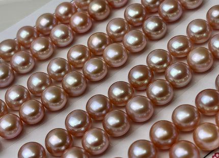 AAAA One Pair 7-10.5 mm Top Quality High Luster Round Button Half Drilled Freshwater Pearls Genuine Natural Pink Freshwater Pearls #1627