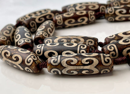 One Piece 15x40 mm AAA DZI Tibetan Agate Brown Color Gemstone Large 2.0mm Hole Mala Antique Boho Beads 1.5 Inch Long #4402