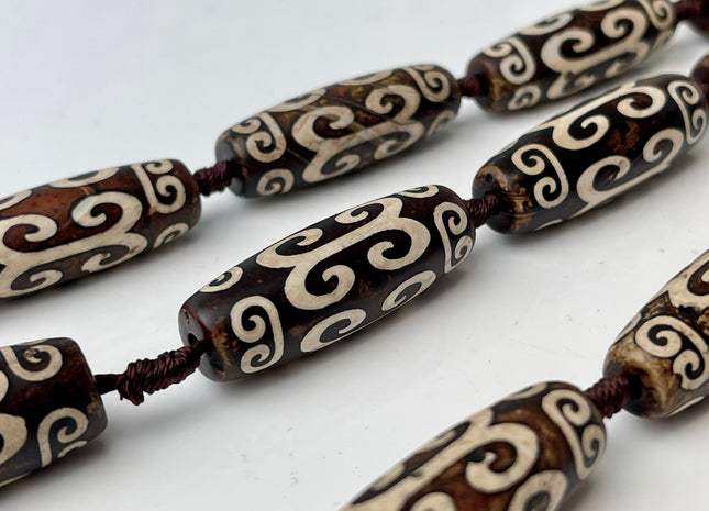 One Piece 15x40 mm AAA DZI Tibetan Agate Brown Color Gemstone Large 2.0mm Hole Mala Antique Boho Beads 1.5 Inch Long #4402