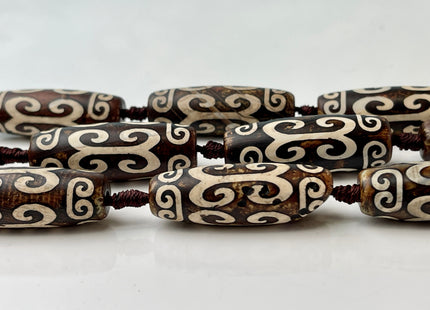One Piece 15x40 mm AAA DZI Tibetan Agate Brown Color Gemstone Large 2.0mm Hole Mala Antique Boho Beads 1.5 Inch Long #4402