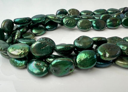 10x12-13 mm Bright Green Freshwater Oval Coin Pearl Beads Genuine Freshwater Coin Pearl 30 Beads #67