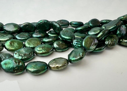 10x12-13 mm Bright Green Freshwater Oval Coin Pearl Beads Genuine Freshwater Coin Pearl 30 Beads #67