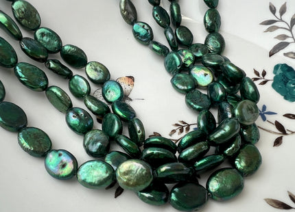 10x12-13 mm Bright Green Freshwater Oval Coin Pearl Beads Genuine Freshwater Coin Pearl 30 Beads #67