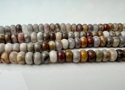 5x8 mm AAA Smooth Rondelle Natural Petrified Wood Beads Highly Polished Taupe Beige Brown Color High Quality Gemstone 15 Inches Strand #3239