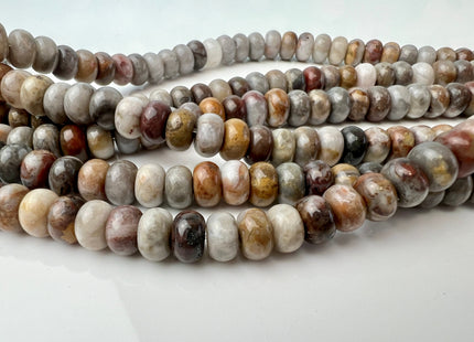 5x8 mm AAA Smooth Rondelle Natural Petrified Wood Beads Highly Polished Taupe Beige Brown Color High Quality Gemstone 15 Inches Strand #3239