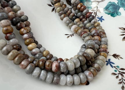 5x8 mm AAA Smooth Rondelle Natural Petrified Wood Beads Highly Polished Taupe Beige Brown Color High Quality Gemstone 15 Inches Strand #3239