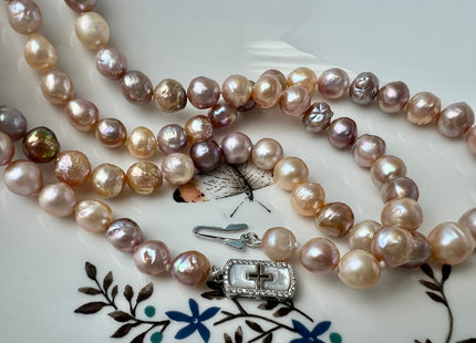 14/16/18/20/22 Inches Hand Knotted 8mm AAA Natural Mauve Pink Color Freshwater Barouque Pearl Necklace With Silver Cross Clasp #P2457