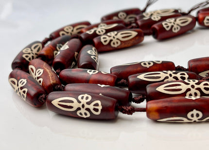 11x30mm AAA DZI Tibetan Agate Red Brown Color Gemstone Large 2.0mm Hole Mala Antique Boho Beads 10 Beads #4404